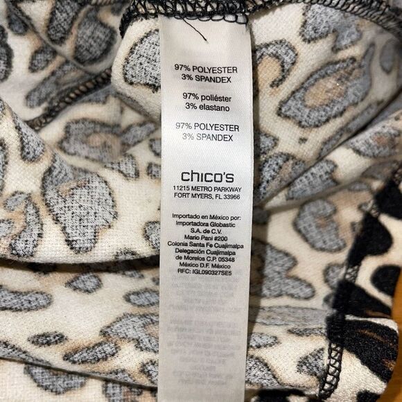 Chico's Womens Animal Print Bell Sleeve Lace-Up Peplum Blouse Black Tan Size 2 - Picture 8 of 10